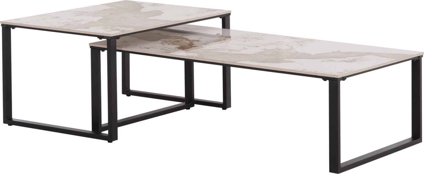 Set tavolinash kafeje TERREN, 2 copë, metal, sipërfaqe gur i sinterizuar, ngjyrë Pandora, 120x70x45H