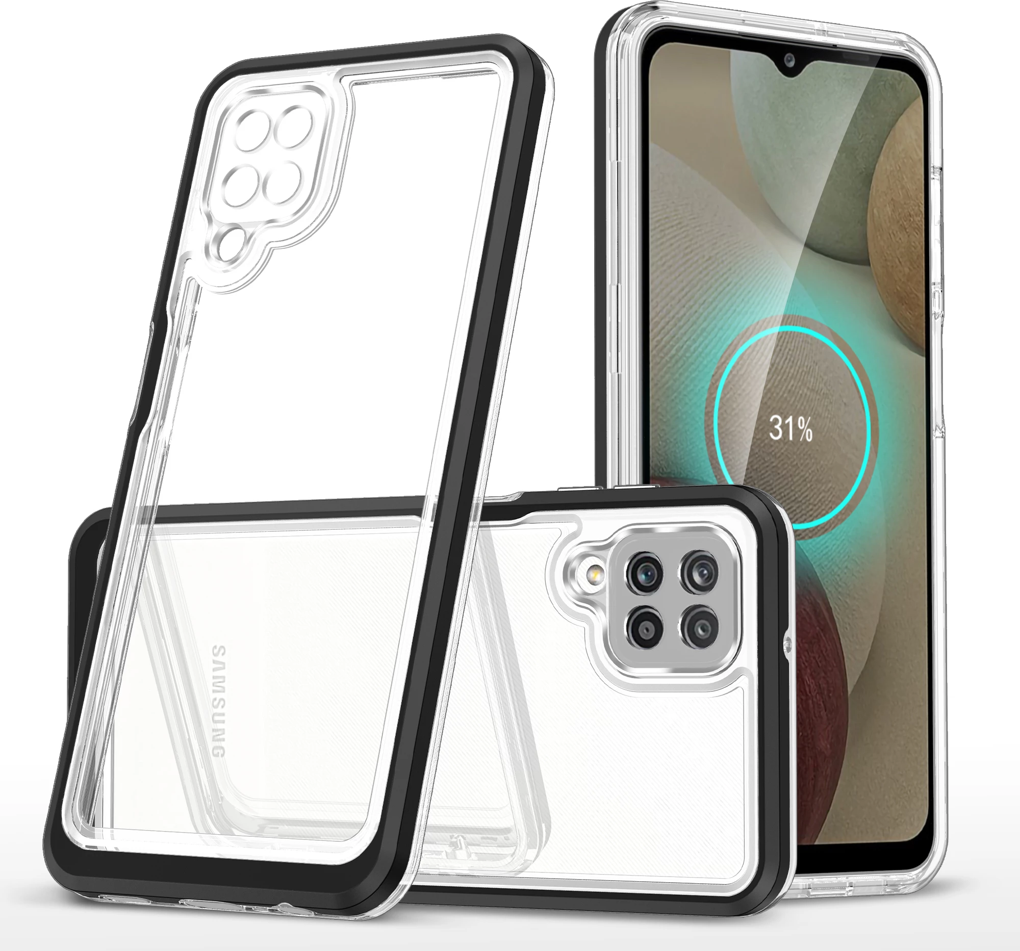 Mbështjellës Hurtel Hybrid Armor Clear 3 in 1 për Samsung Galaxy A22, i zi/transparente