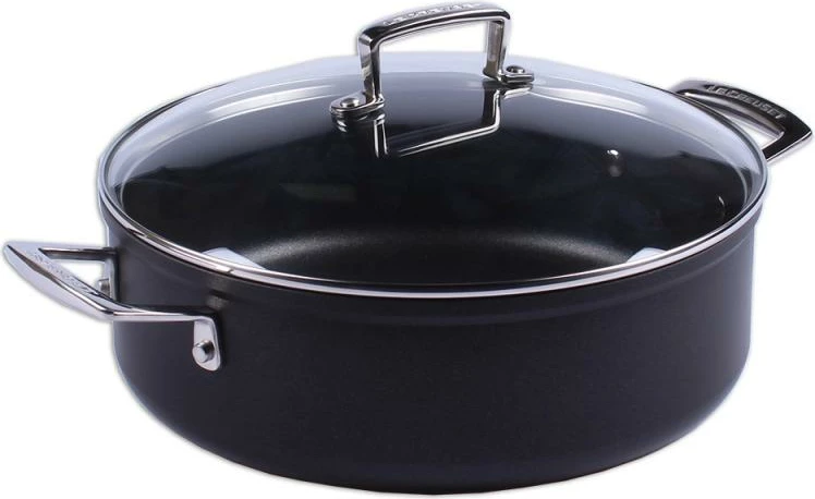 Sauteuse jo-ngjitëse Le Creuset 51113280010500 28 cm me kapak qelqi, e zezë
