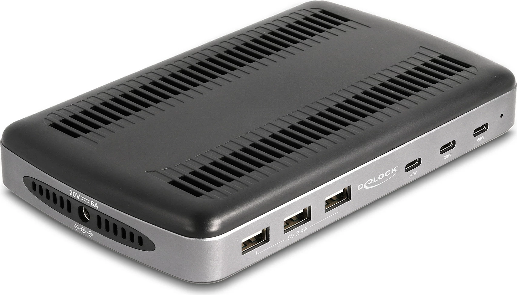 Stacion karikimi USB DeLOCK, 112 W, 3x USB-C PD + 3x USB-A, 6 porta, zi/hiri