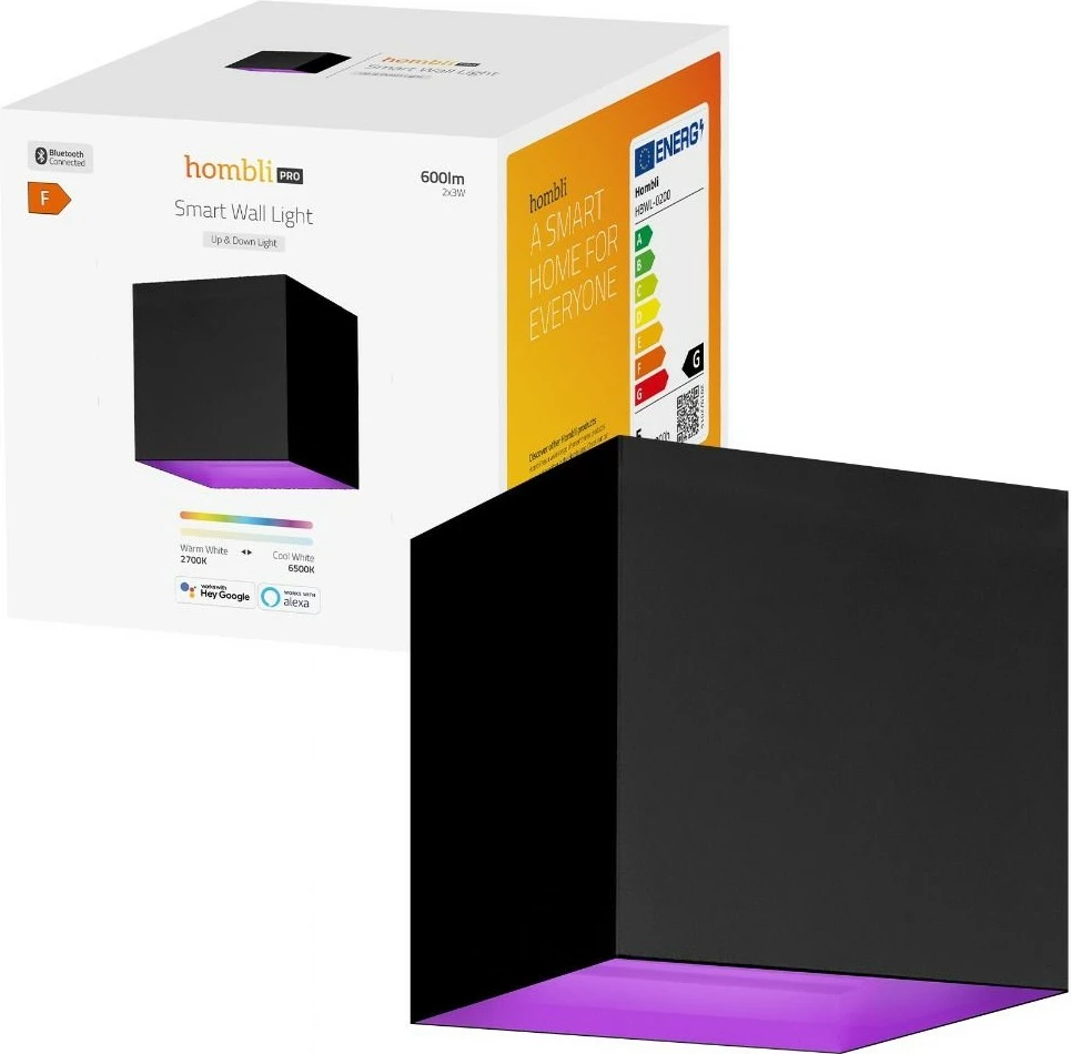 Dritë muri smart Hombli HBWL-0200, LED, 6W, RGB+CCT, IP54, e zezë