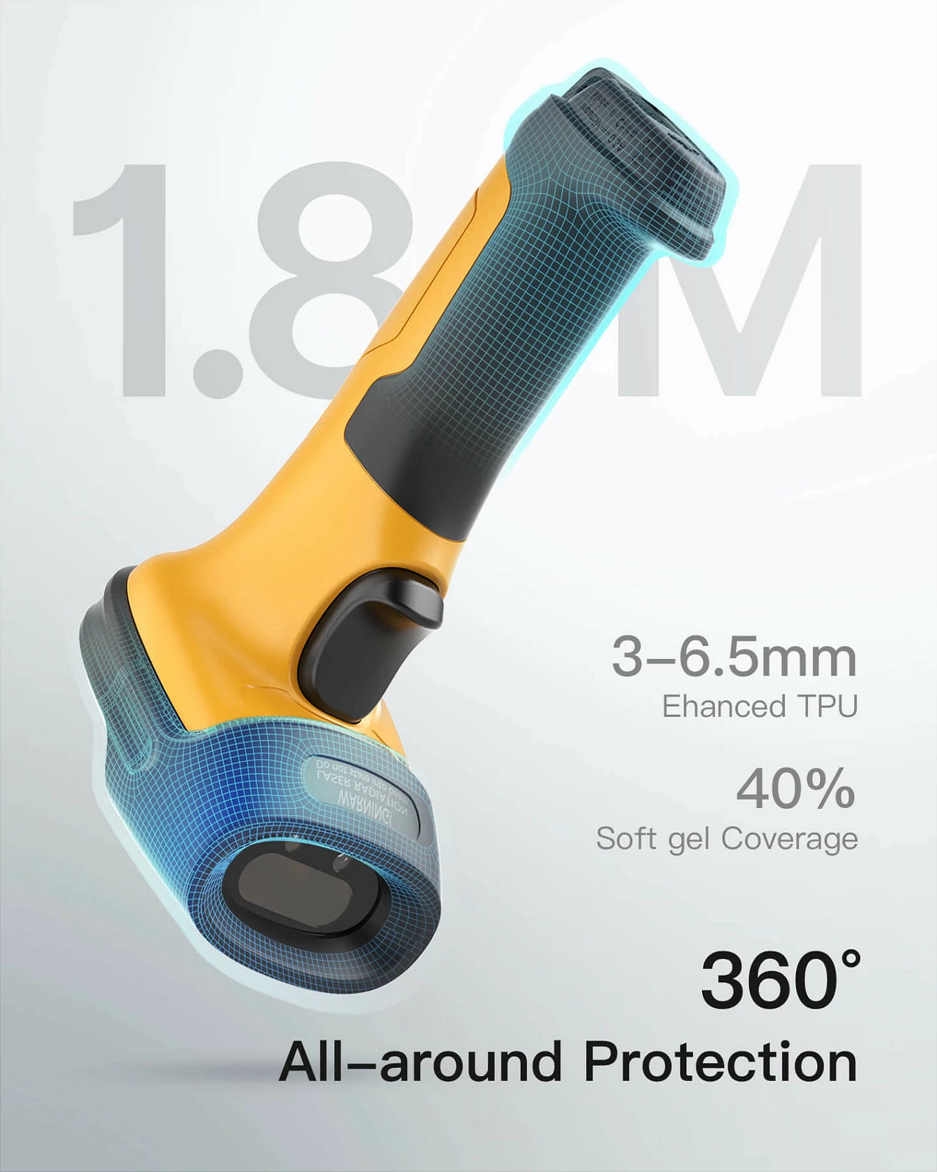 Skaner barkodi Inateck P6-AI, 1D lazer, Bluetooth/2.4G/USB, bateri 2600mAh, zi/verdhe
