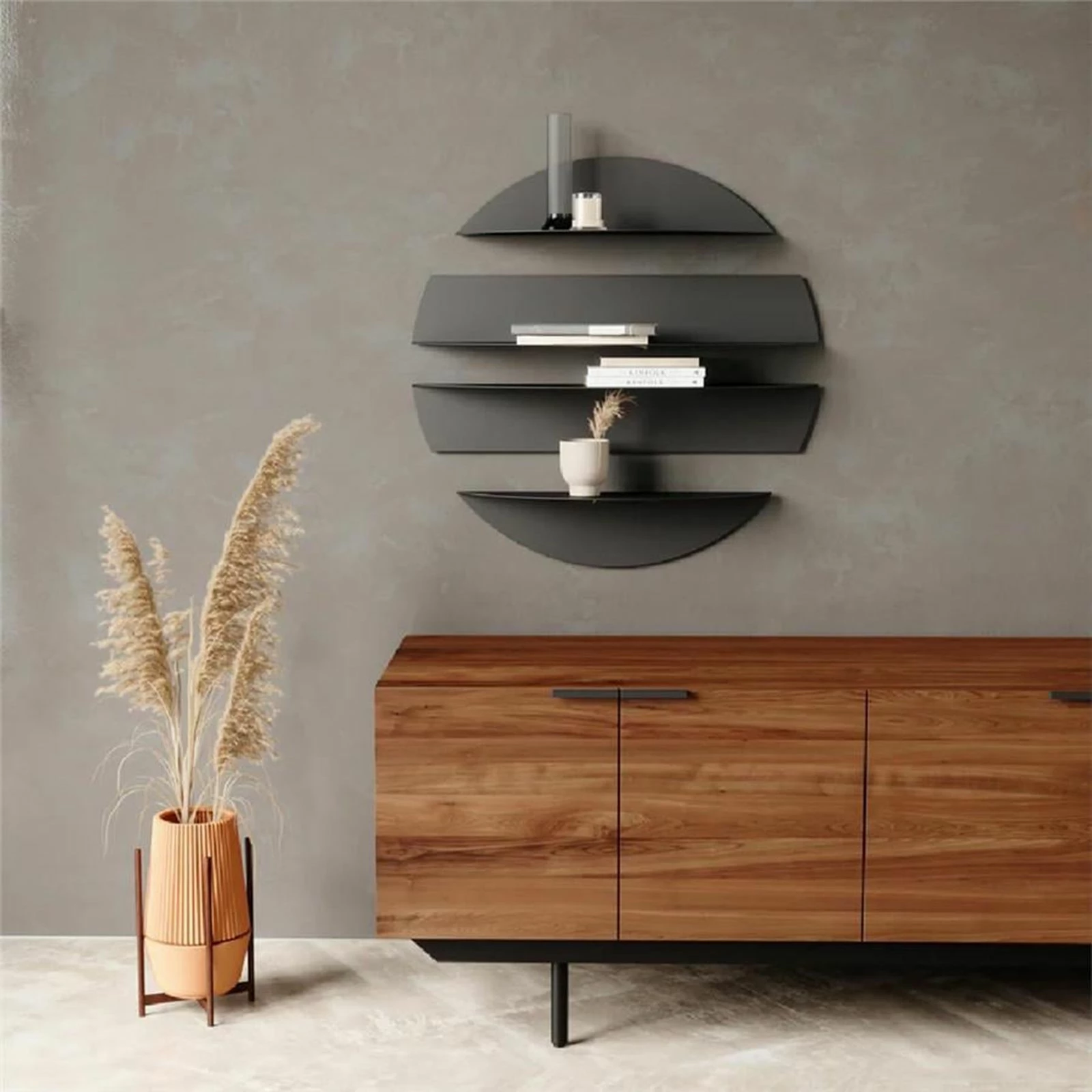 Raft dekorativ metalik për mur, ngjyrë e zezë, Skye Decor, Vlnt118Syh
