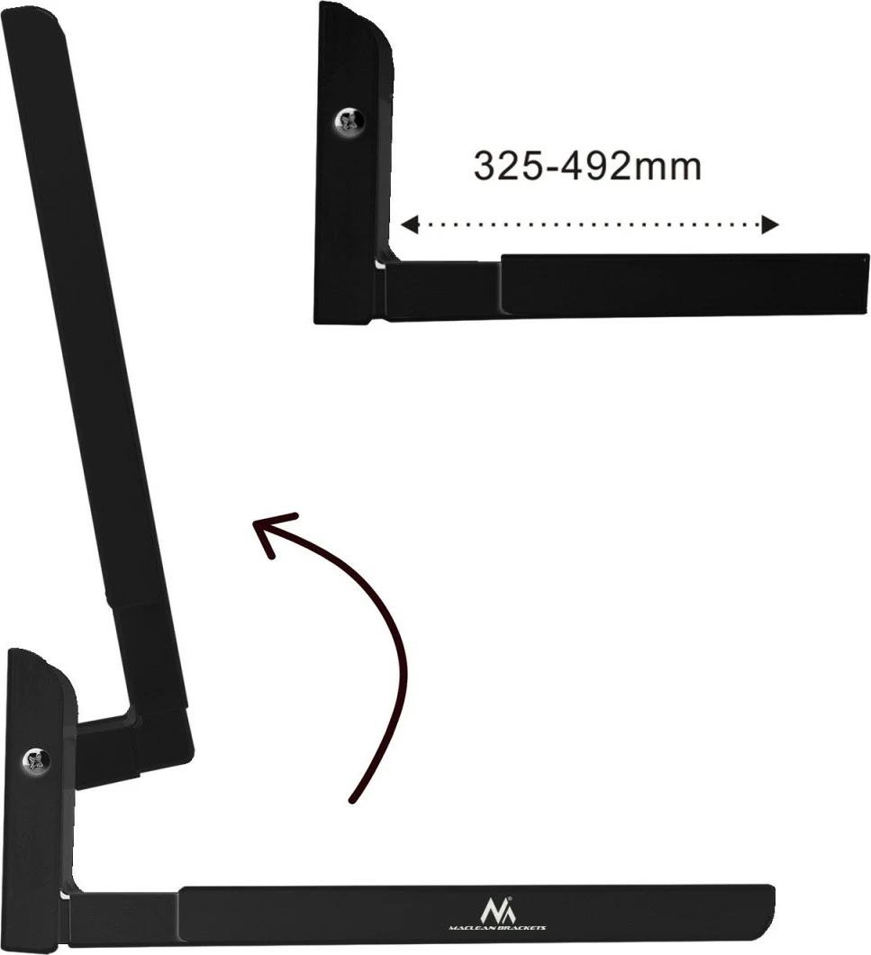 Mbajtës muror për mikrovalë, Maclean MC-915B, krahë të rregullueshëm 325–492 mm, kapacitet 30 kg, set 2 copë, e zezë