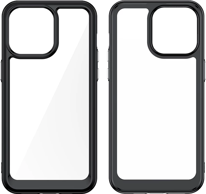 Mbështjellës Hurtel Outer Space Case për iPhone 15 Pro, i fortifikuar, i tejdukshëm me kornizë të zezë