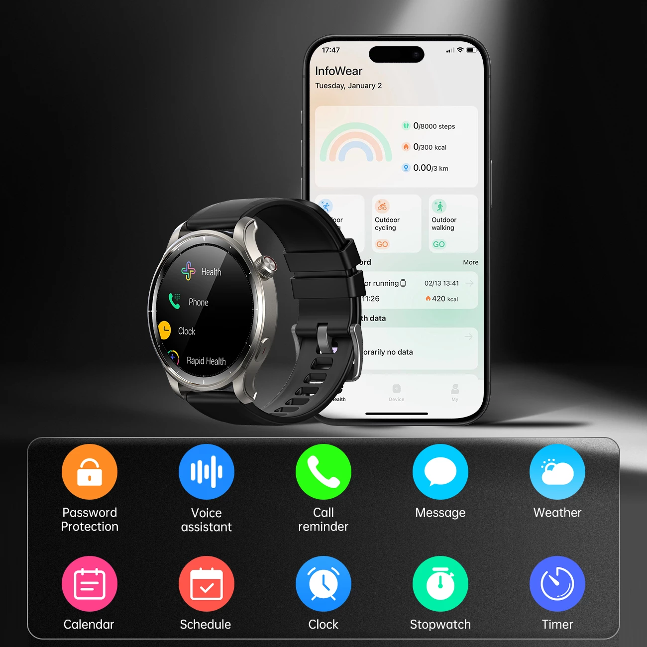 Smartwatch Joyroom JR-FV1 Venture Series, 1.43" AMOLED, 300 mAh, Bluetooth 5.3, i zi 6