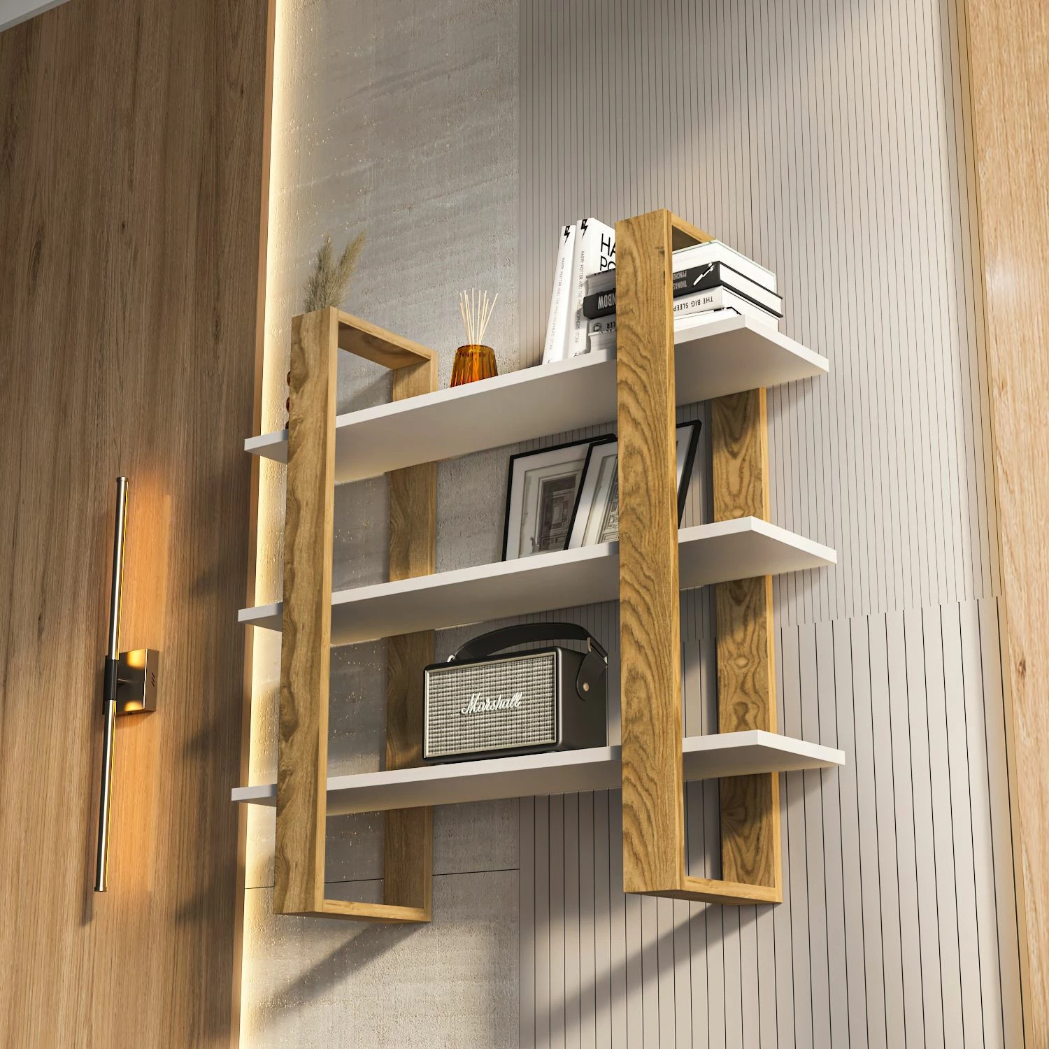 Raft muri Skye Decor, ngjyrë lisi oud, e bardhë