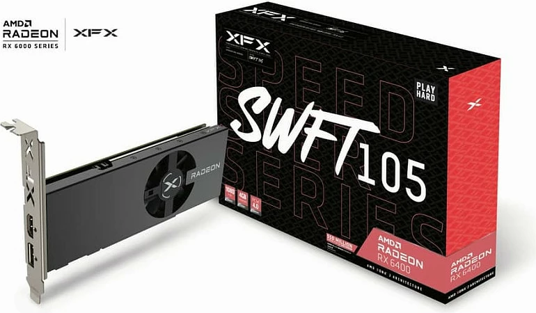 Kartelë grafike XFX Radeon RX 6400 RX-64XL4SFG2, 4GB GDDR6, Low Profile, PCIe 4.0, e zezë