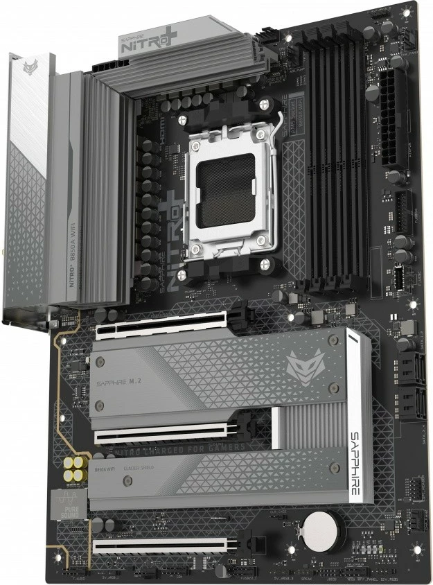 Pllakë amë, Sapphire NITRO+ B850A WIFI 7, AM5, chipset AMD B850, 4x DDR5 deri 256GB 8000 MHz OC, PCIe 5.0 x16 dhe M.2, Wi‑Fi 7, 2.5GbE, ATX