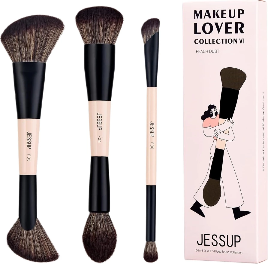 Set furçash për makeup JESSUP Duo-End Brush Versatility Collection për femra Peach Dust 3 copë
