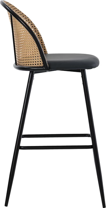 Karrige për bar Kace, pe rattan natyral, pu gri e errët, metal i zi, 43x55x102cm (set prej 2 copash)