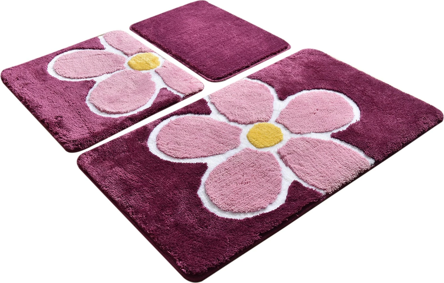 Set tapetash akrilike për banjo (3 copë), lule, ngjyrë vjollcë