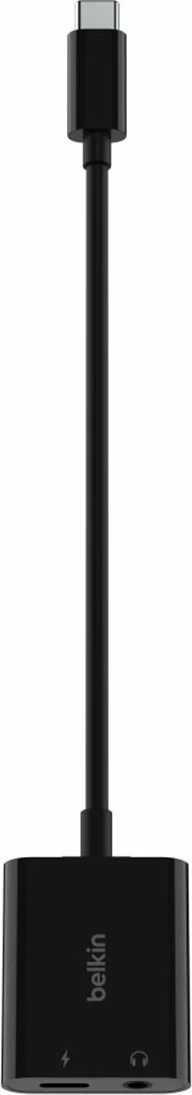 Adapter audio USB-C në 3.5mm + USB-C Belkin RockStar NPA004BTBK, 16.5 cm, 60W, i zi