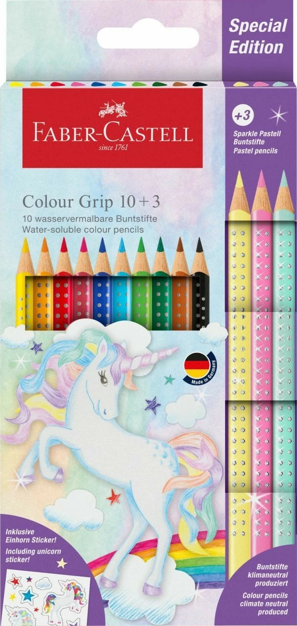 Set lapsa ngjyrues Faber-Castell Colour Grip 10+3, 13 copë, multikolor