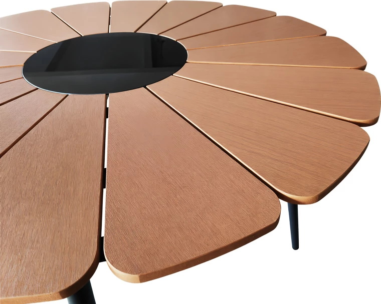 Set tavoline me karrige për terasë, Pinap-Dashiell, alumin i zi, sipërfaqe tavoline natyrale, 5 copë, Φ110x74cm