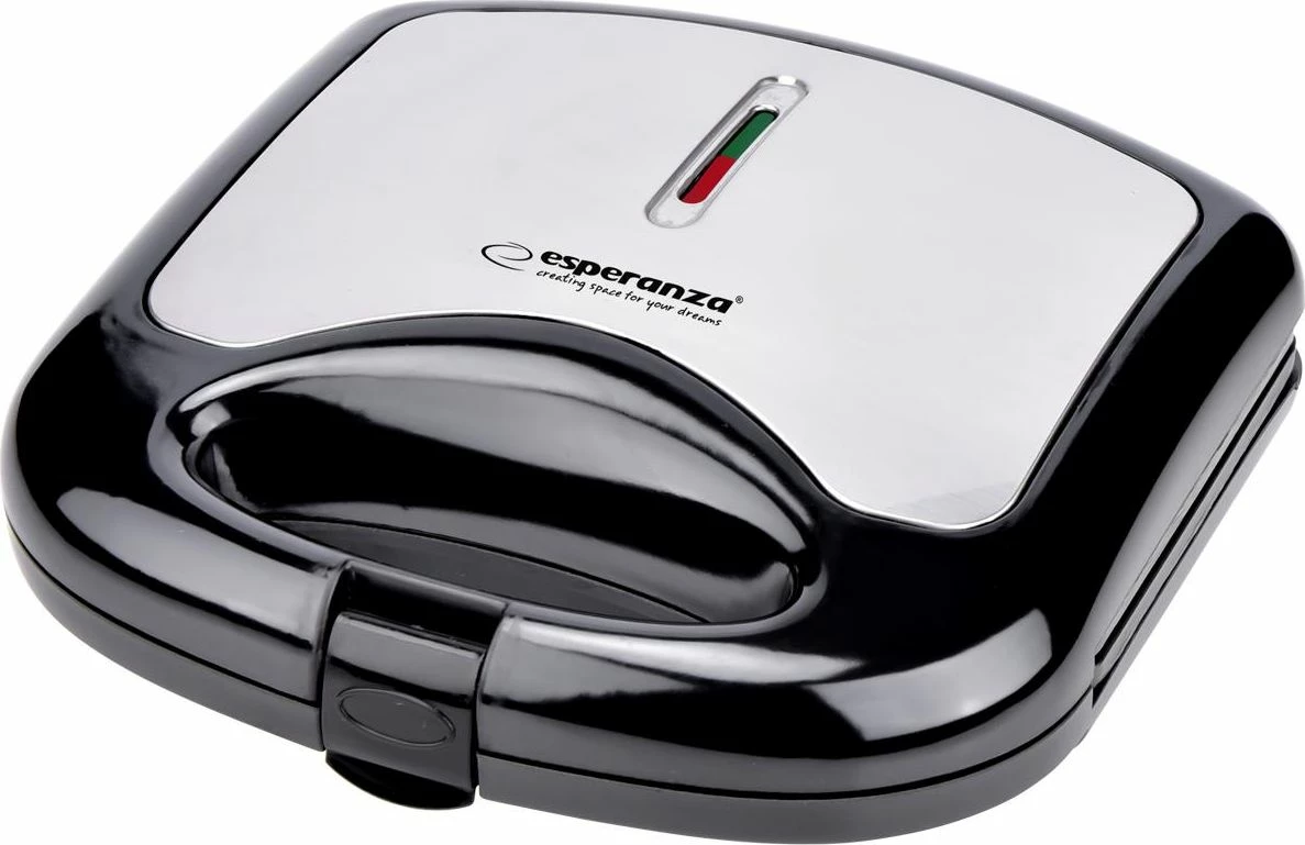 Toster sanduiçi Esperanza Asiago EKT011 1000W, 4 trekëndësha, pllaka non-stick, i zi