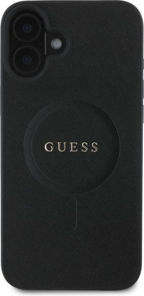 Mbështjellës Guess Saffiano Classic Logo MagSafe për iPhone 16, i zi