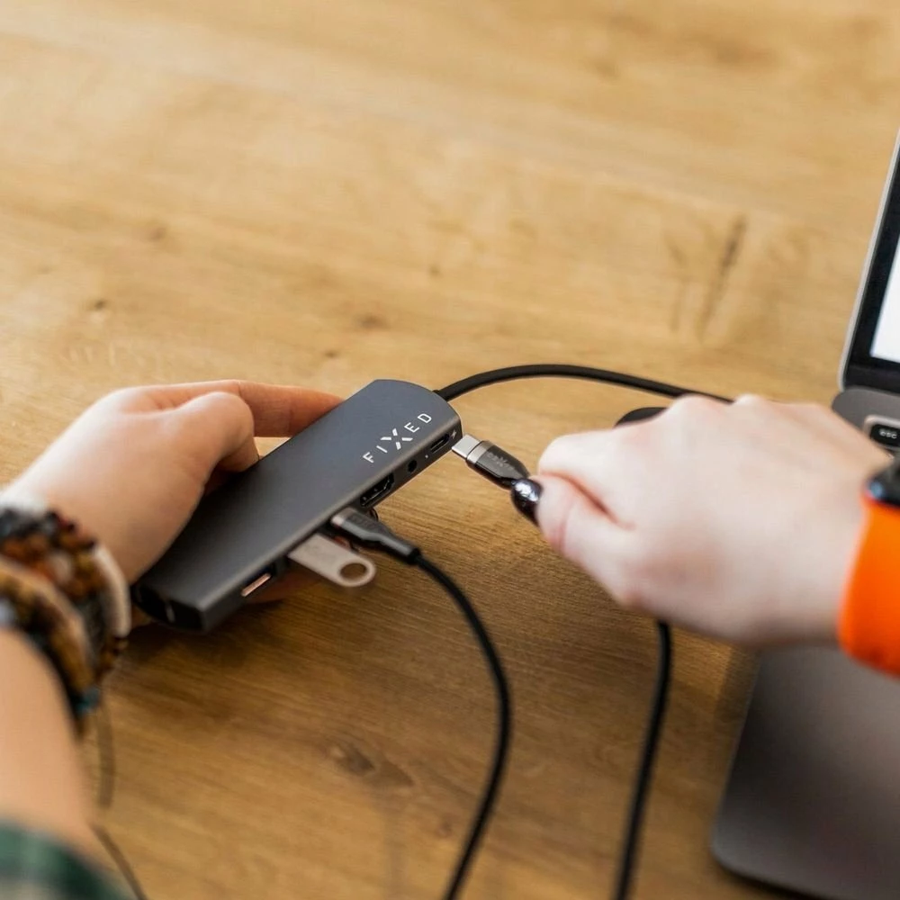 Kabllo USB-C Fixed FIXDB-CC12-BK 1.2m 100W e thurur, e zezë, me organizues ngjitës dhe shirit Velcro