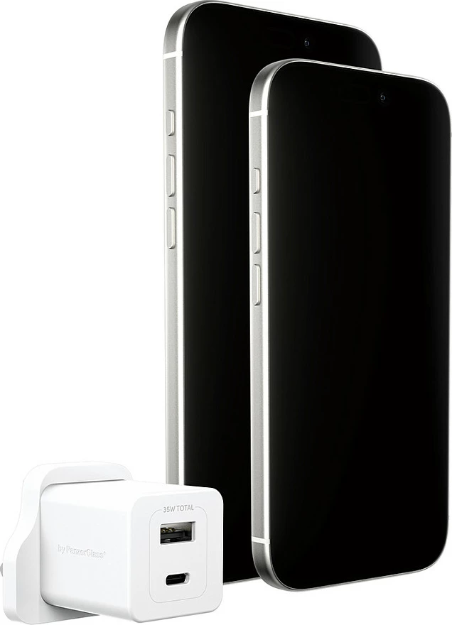 Karikues PanzerGlass empower Turbo 35W, USB-C + USB-A, prizë UK, i bardhë