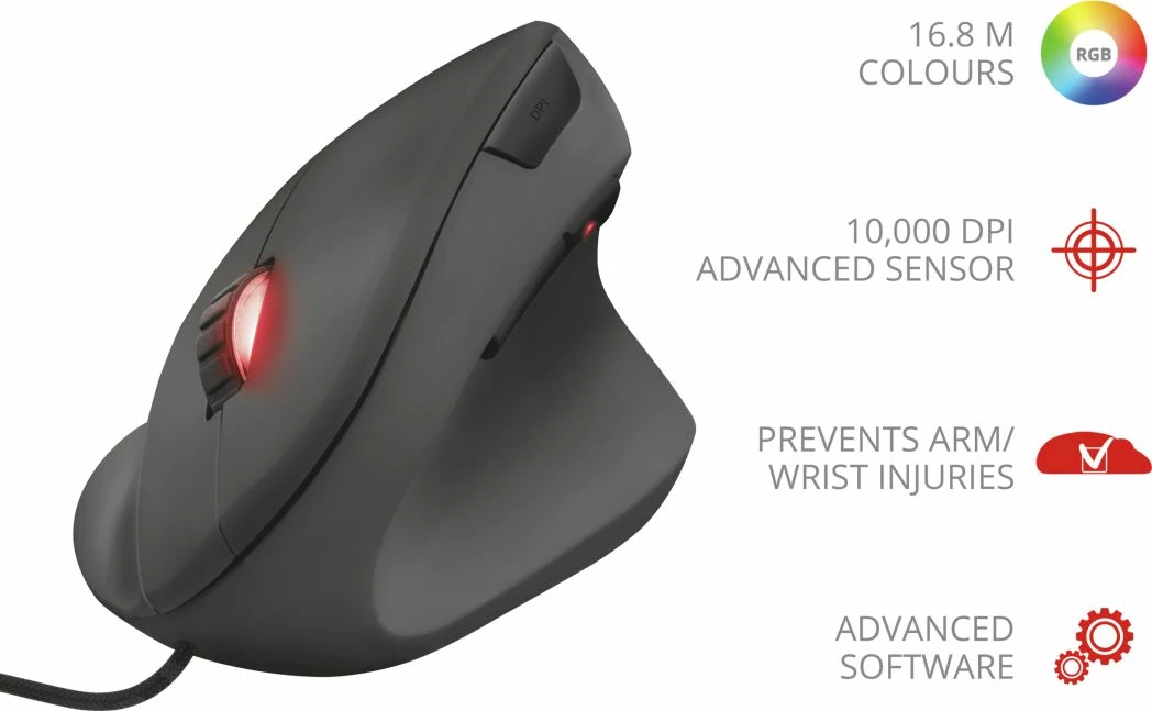 Maus Trust GXT 144 Rexx 10000 DPI RGB USB me kabllo, i zi