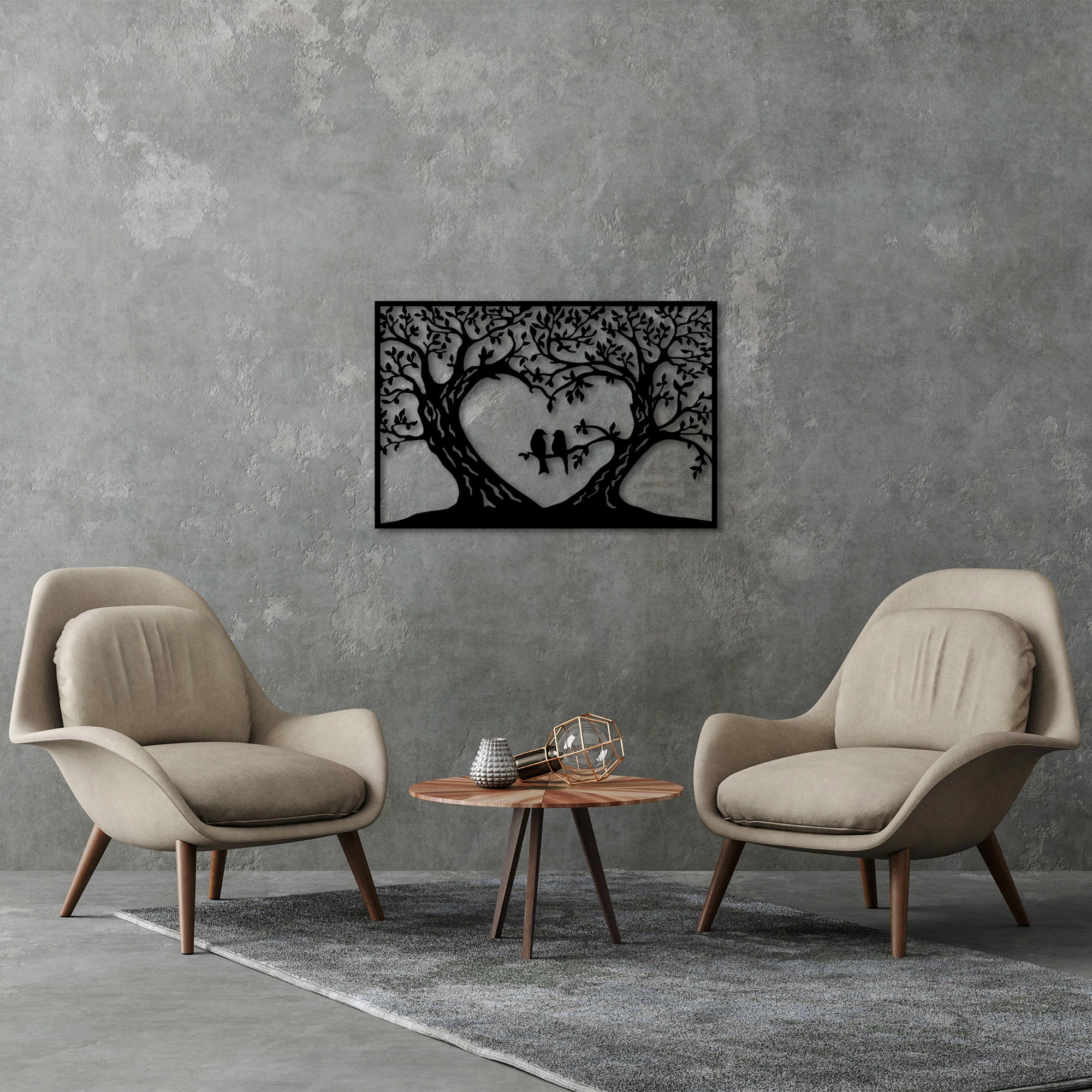 Aksesor muri dekorativ prej metali, Wallity, Birds Love - 280 S, ngjyrë e zezë, 46x69cm
