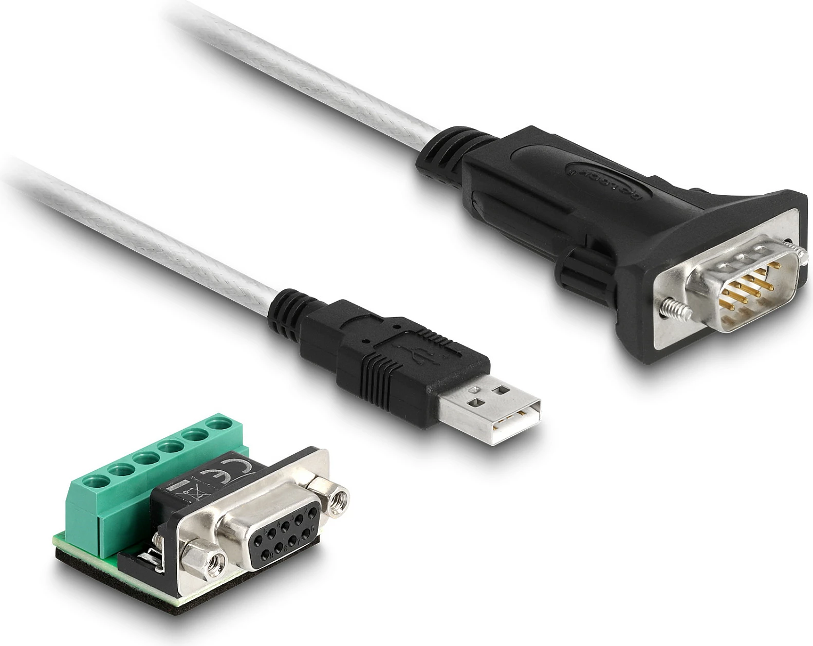 Adapter USB DeLOCK USB 2.0 Type-A në Serial RS-422/485 (DB-9), 1.8 m, i zi/transparent