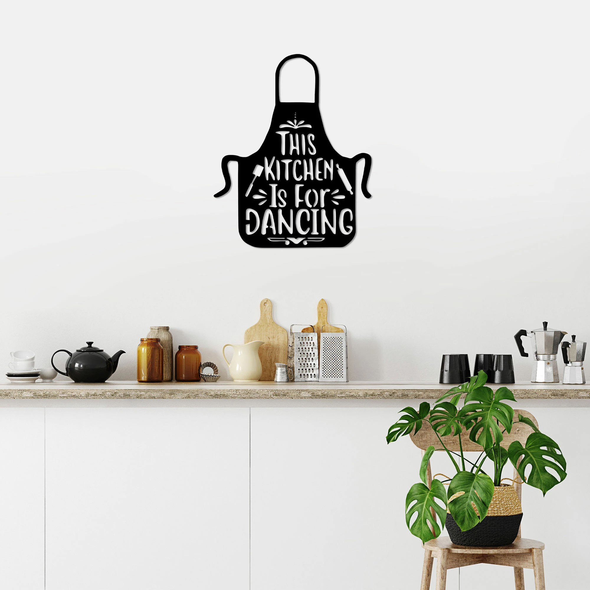 Aksesor dekorativ metalik për mur, Wallity, This Kitchen Is For Dancing, 57x70cm