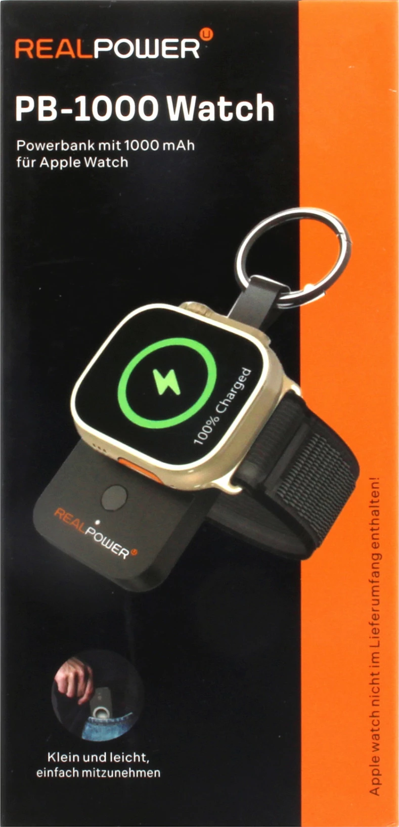 Powerbank RealPower PB-1000watch, 1000mAh, USB-C, wireless për smartwatch, i zi 3