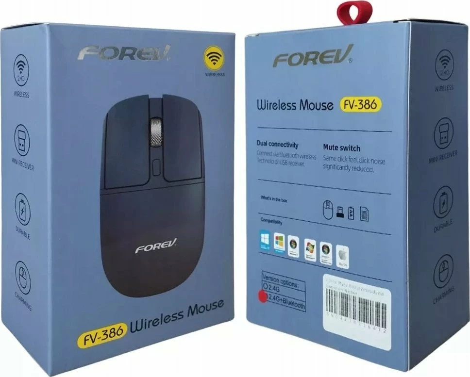 Maus wireless Forever FV-386, Bluetooth 5.0/2.4G, 4 butona, 10 m, blu, set me manual