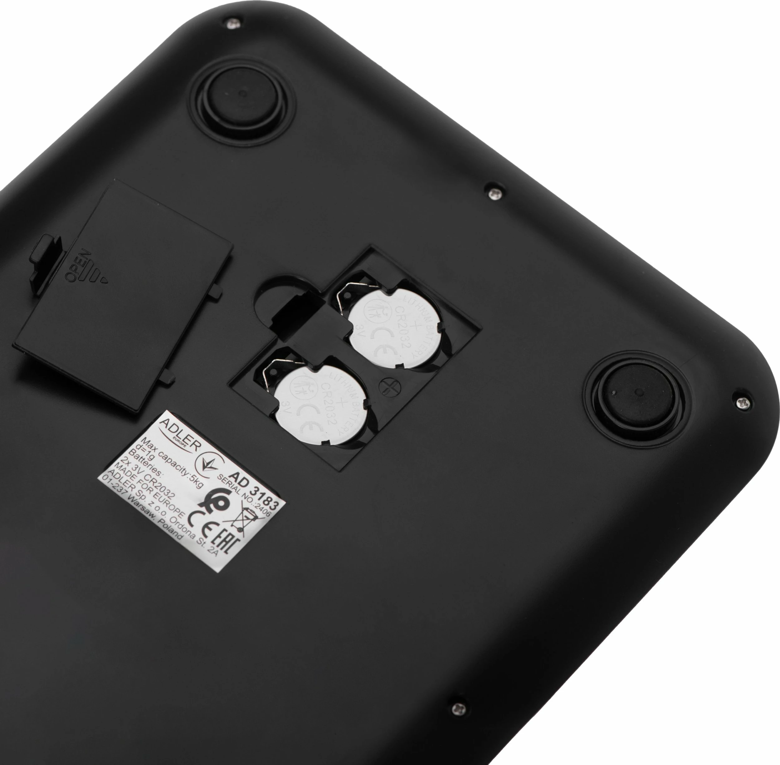 Peshore kuzhine elektronike Adler AD 3183, 5 kg / 1 g, e zezë, me 2x CR2032