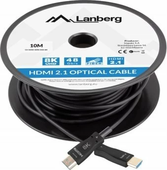 Kabllo HDMI Lanberg CA-HDMI-30FB-0100-BK 10 m HDMI 2.1 AOC 8K, e zezë, në bobinë