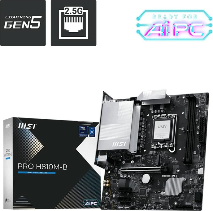 Pllakë amë MSI PRO H810M-B LGA1851 Intel H810 DDR5 2xDIMM mATX PCIe 5.0 2.5G LAN