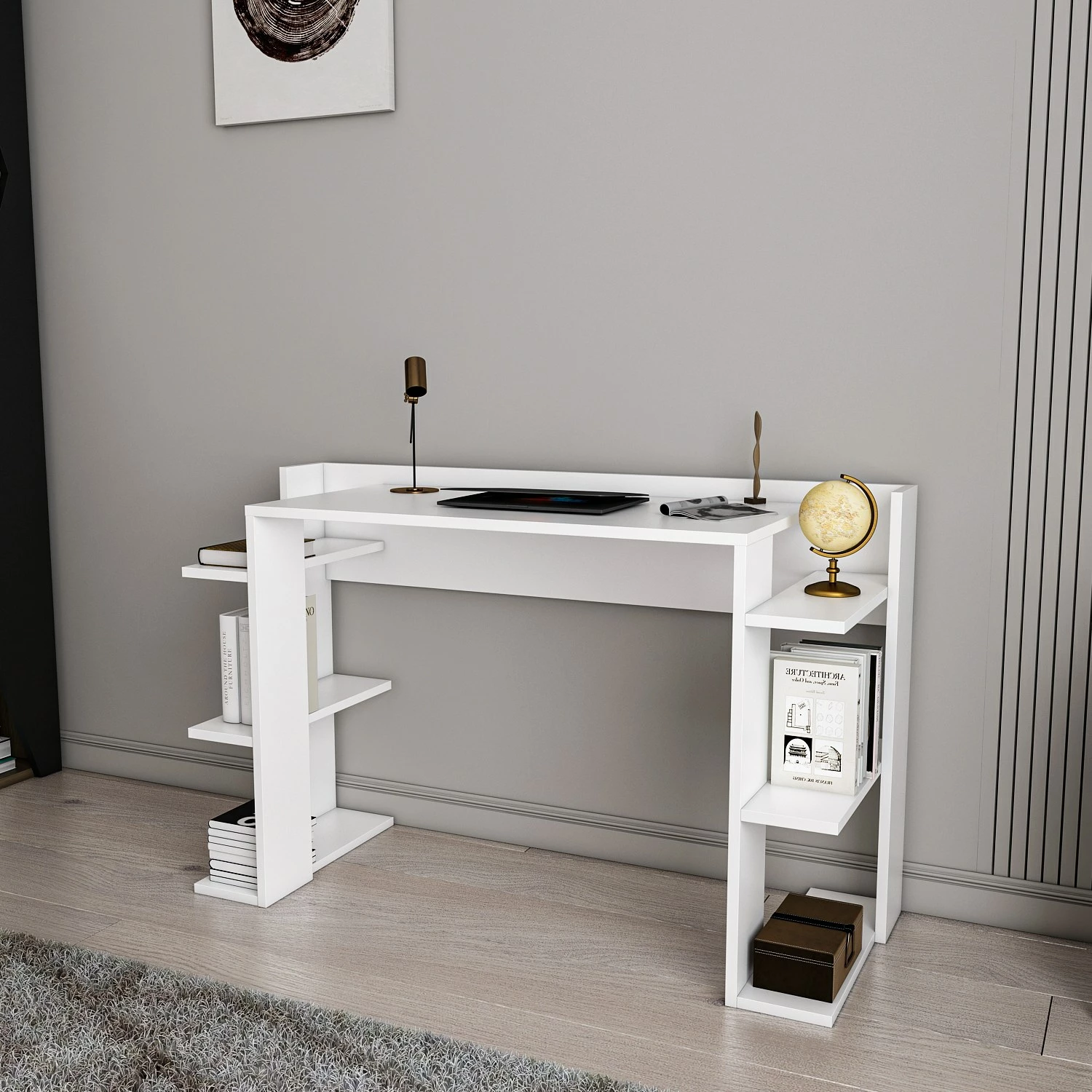 Tavolinë pune për studim Skye Decor, çinar - e bardhë