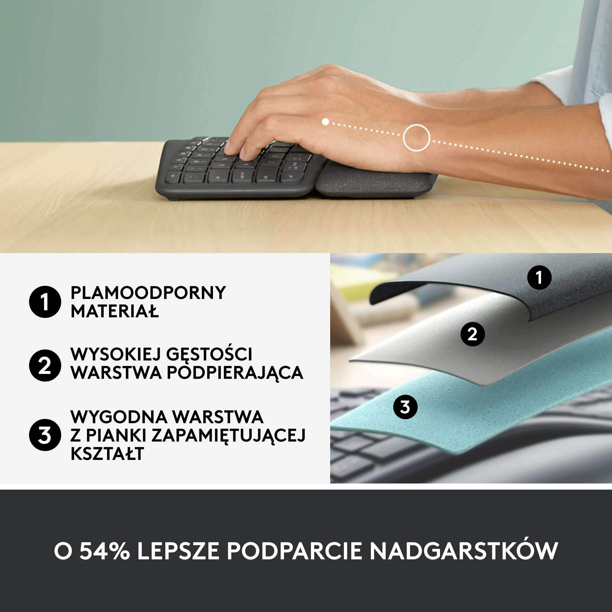 Tastierë ergonomike Logitech ERGO K860 (920-010108), wireless, US INTL, me numpad, Graphite
