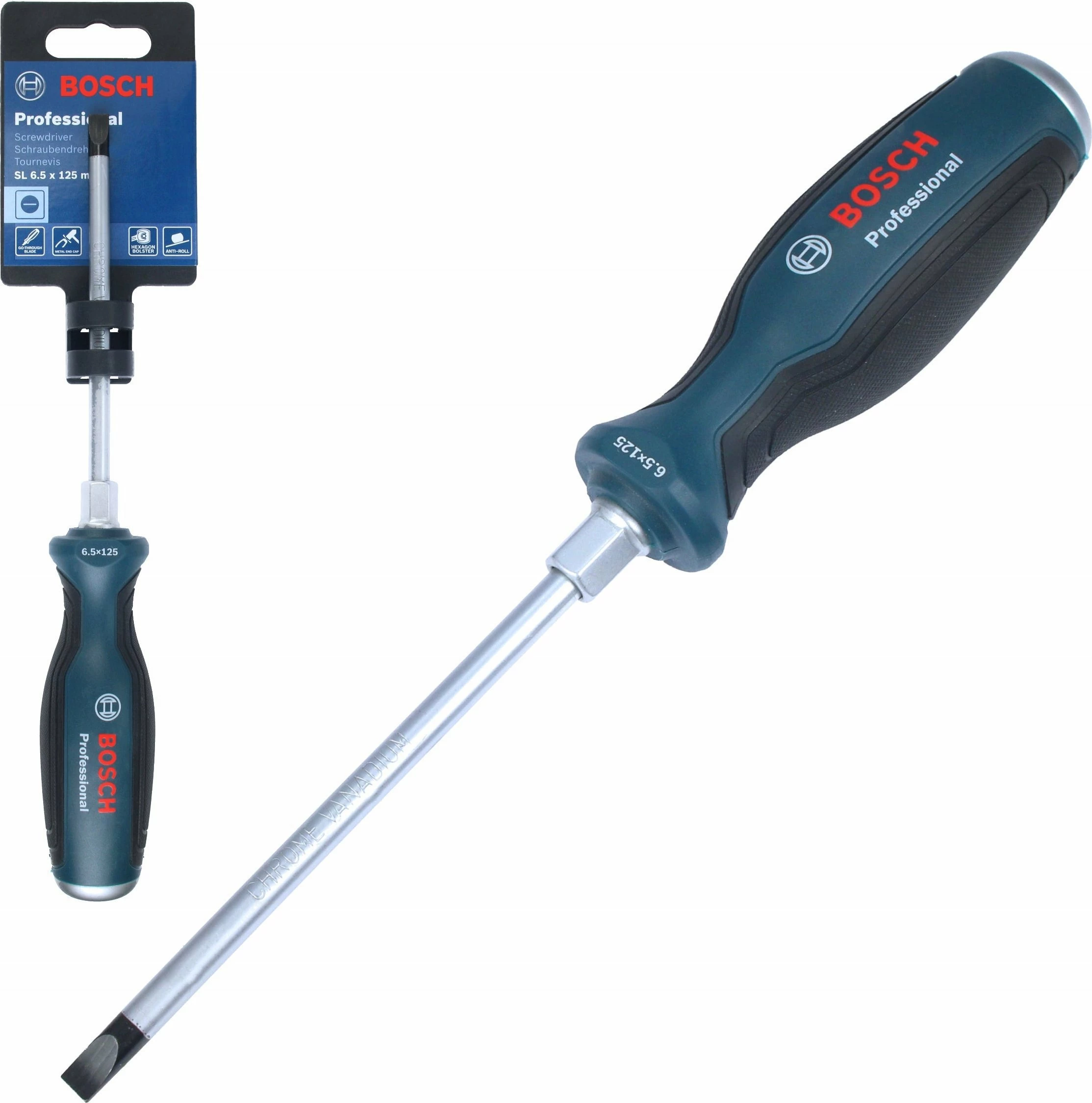 Kaçavidë Bosch Professional SL 6,5 x 125 mm, krom-vanadium, SoftGrip, blu/zezë