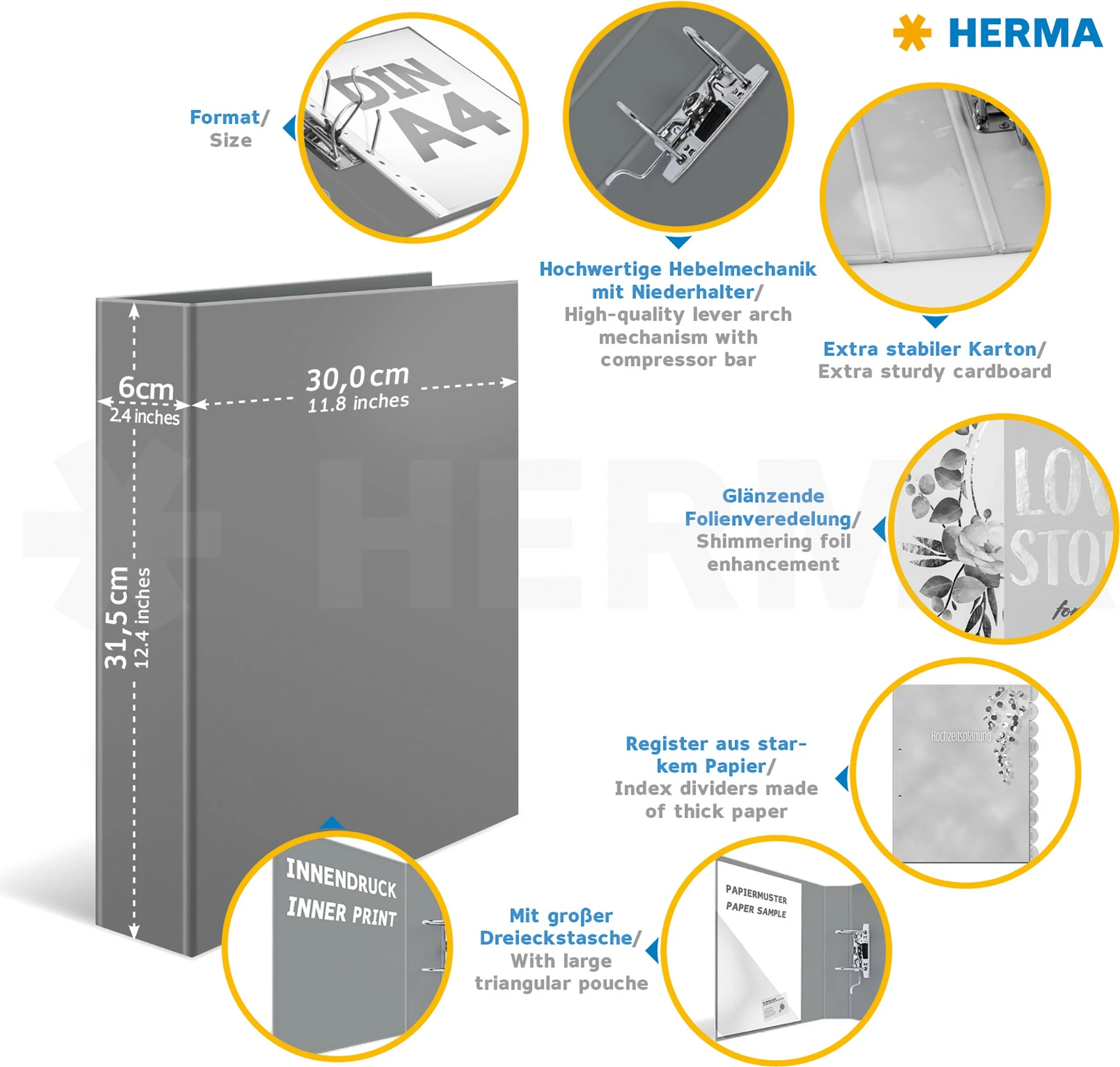Dosje prezantimi HERMA 15410, A4, D-ring, karton, 6 cm, rozë