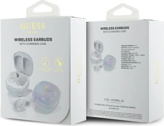 Kufje Bluetooth Guess GUTWSJ144ESH TWS me stacion dokimi, të bardha