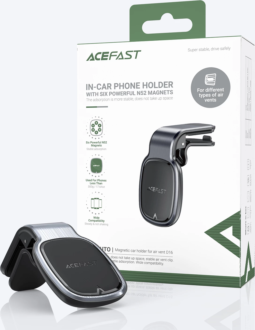 Mbështjellës magnetik për veturë Acefast D16, për grilë ventilimi, Gri