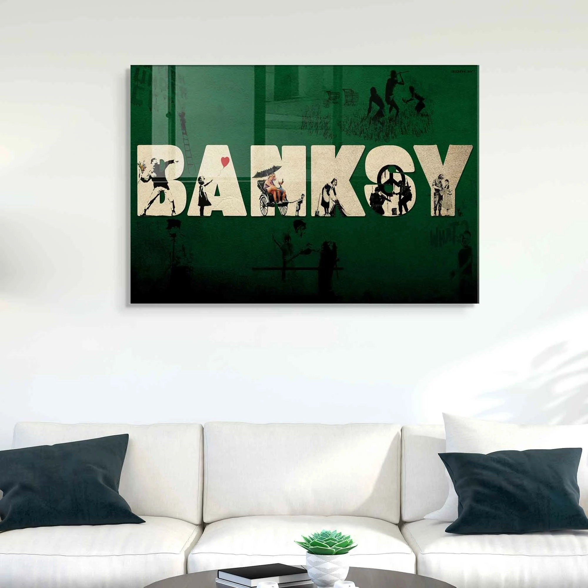 Pikturë dekorative xhami e temperuar, shumëngjyrëshe, Banksy, 50x70cm