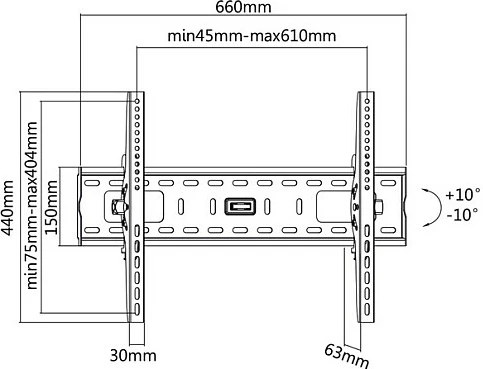 Mbajtëse muri për TV VALUE, 32"-60", VESA 200x200-600x400, e pjerrët 0-10°, 75 kg, e zezë