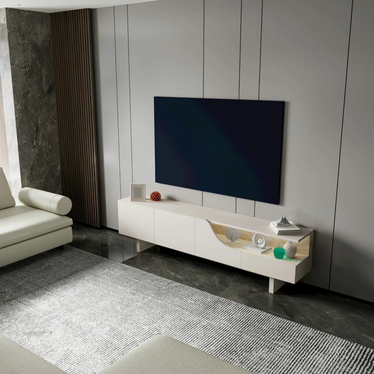Komodë TV Skye Decor, Line, ngjyrë bezhë
