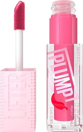 Buzëkuq i lëngshëm Maybelline Lifter Gloss + Maxi-Lip, + Chili Pepper 003 Pink Sting, 5.4 ml