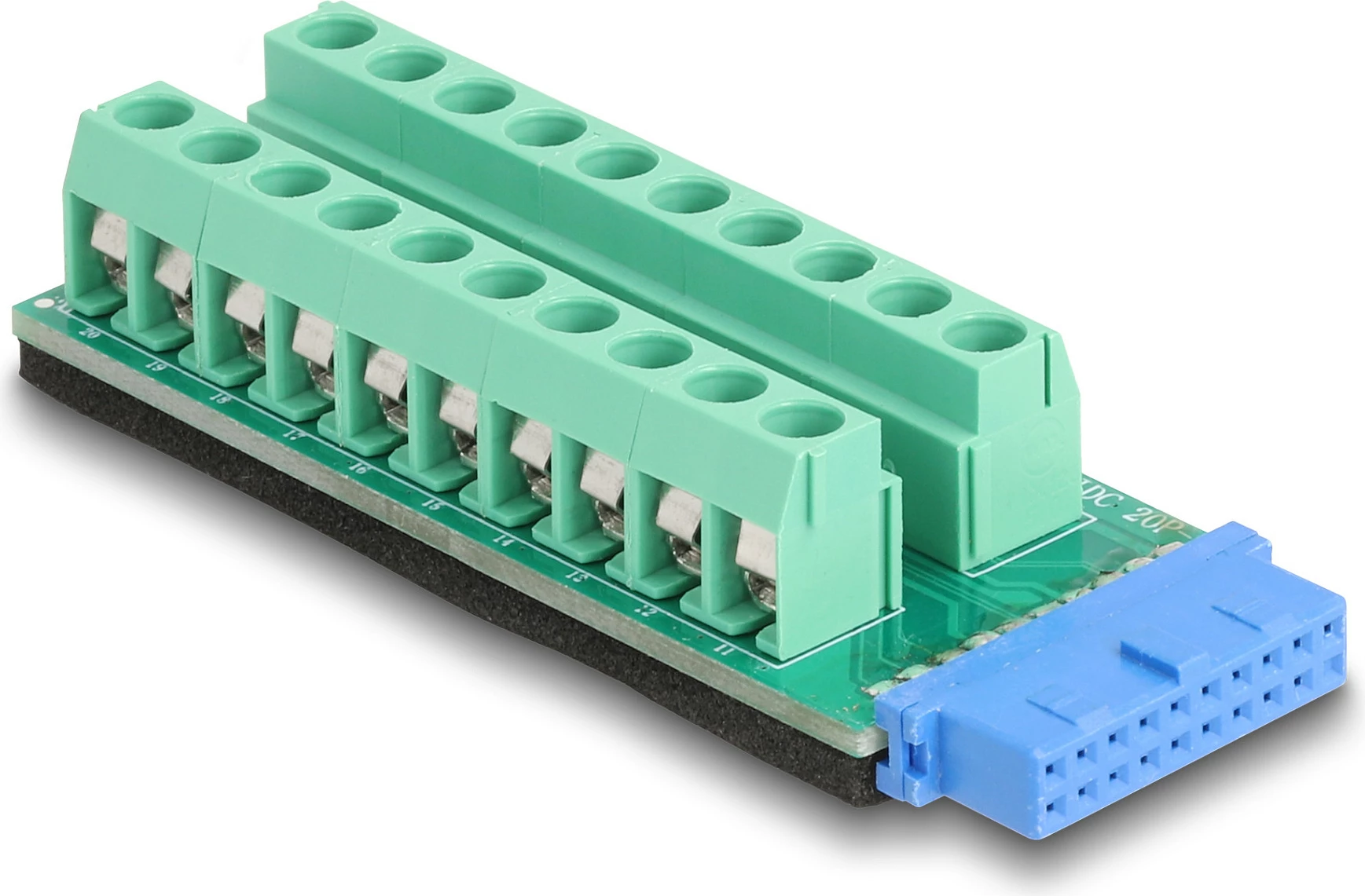 Adapter terminal block DeLOCK 67191, USB header 19-pin në terminal block 20-pin, zi/jeshil