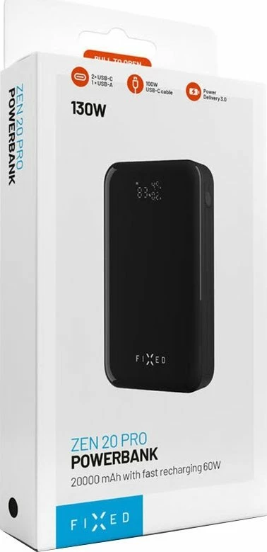 Powerbank Fixed Zen 20 Pro 20000mAh 130W me ekran LCD, e zezë
