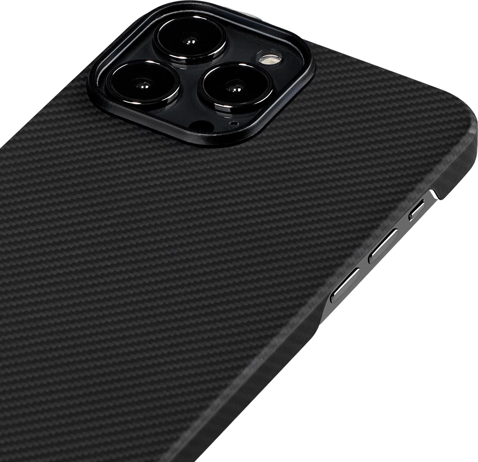 Mbështjellës Pitaka Air Case për iPhone 13 Pro, aramid fiber 600D, 0.6mm, Qi-compatible, Black/Grey Twill 7