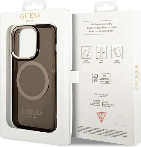 Mbështjellës Guess GUHMP14XHTCMK për iPhone 14 Pro Max 6.7", MagSafe, i zi/ari