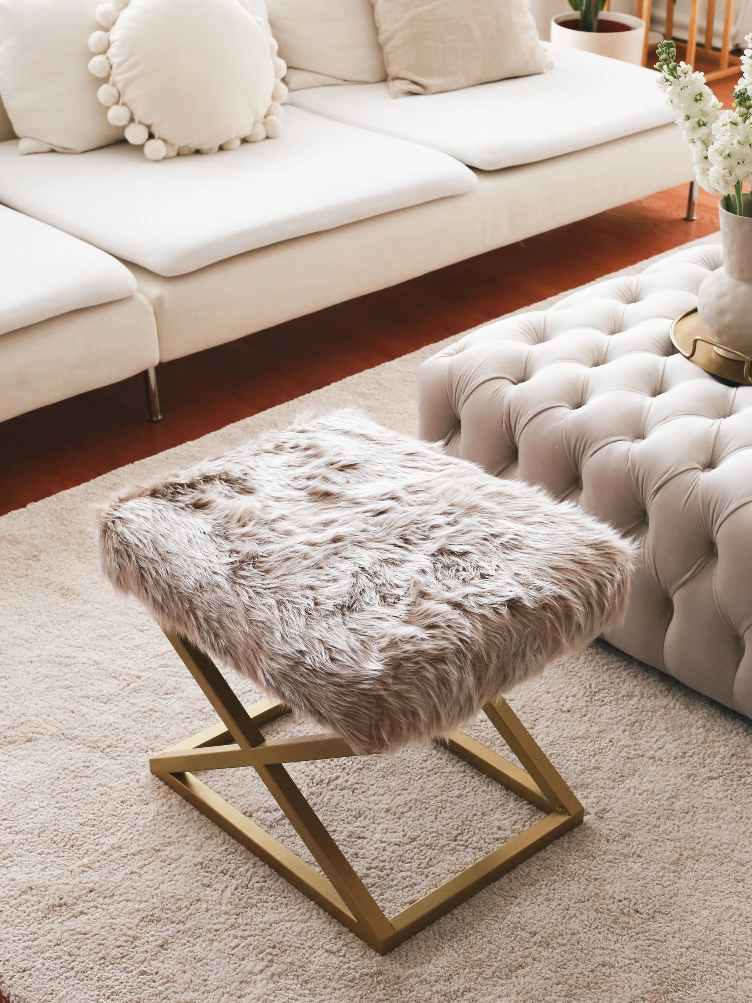 Puf Atelier del Sofa, pelush Capraz, ngjyrë ari dhe kafe