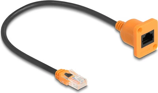 Kabllo rrjeti DeLOCK 90803 Cat5e, RJ45 mashkull-në-femër, 0.3 m, U/UTP, e zezë/portokalli