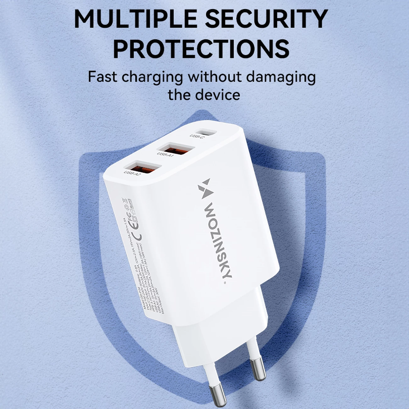 Karikues muri Wozinsky CWCUCW, 30W, 1x USB-C, 2x USB-A, i bardhë