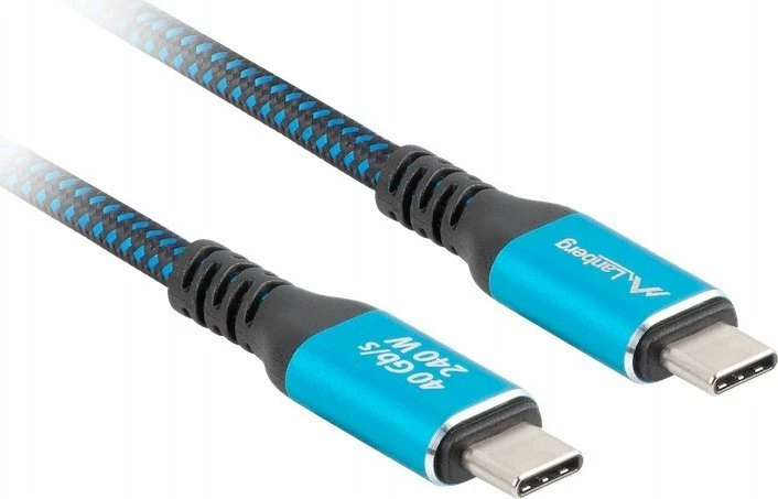 Kabllo USB-C në USB-C Lanberg CA-CMCM-45CU-0015-BK, USB4, 1.5 m, 40 Gb/s, 240W PD, 8K@60Hz, zi-blu